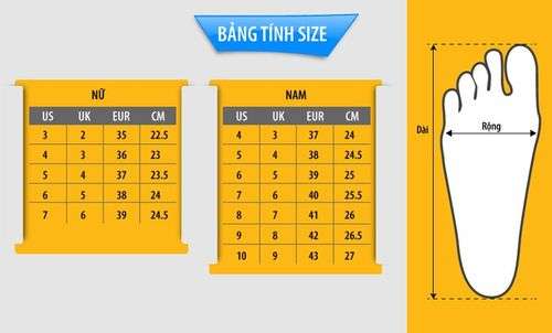 bảng đo size giày